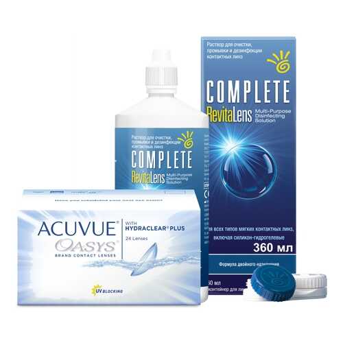 Контактные линзы Acuvue Oasys 24 линзы R 8.4 -1.25 + Раствор Complete RevitaLens 360 мл в Фармленд