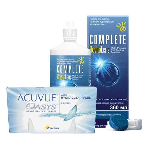 Контактные линзы Acuvue Oasys 6 линз R 8.4 -0.75 + Раствор Complete RevitaLens 360 мл в Фармленд